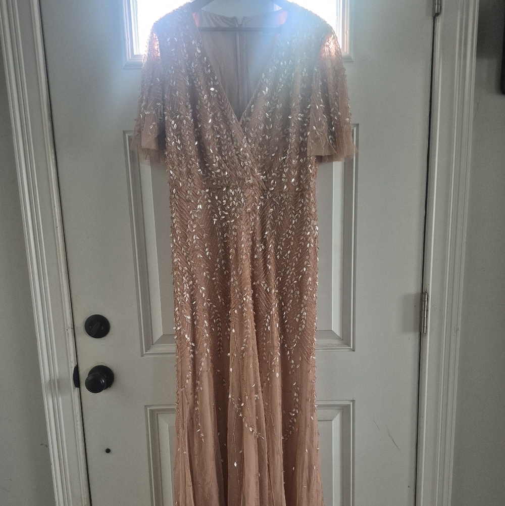 Mac Duggal Blush Sequin V-Neck Maxi Gown
